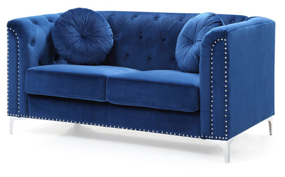 Sloped-arm loveseat blue velvet by HouseOfZazla with tufted back and nailhead trim on Tampa Home & Garden Store