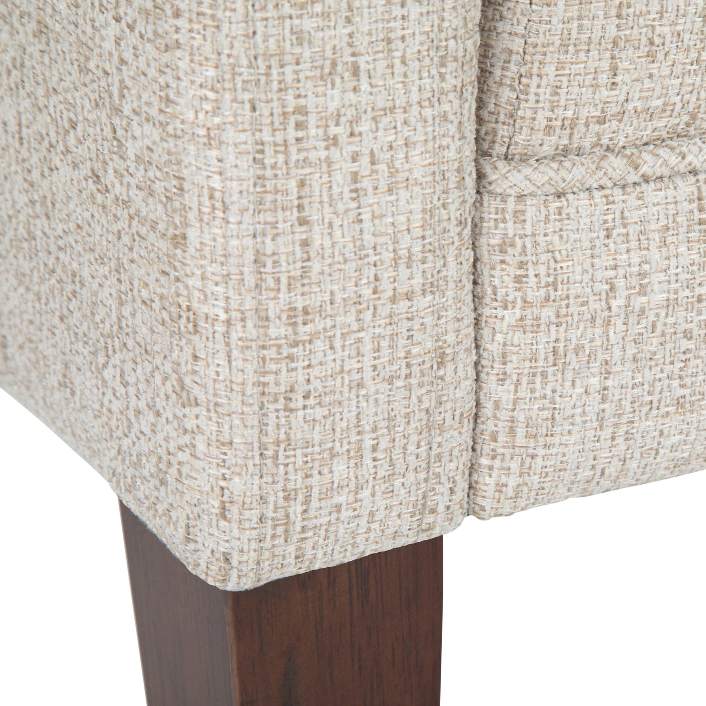 Parris Upholstered Bench Platinum fabric with textured weave and dark wood legs HouseOfZazla on Tampa Home & Garden Store