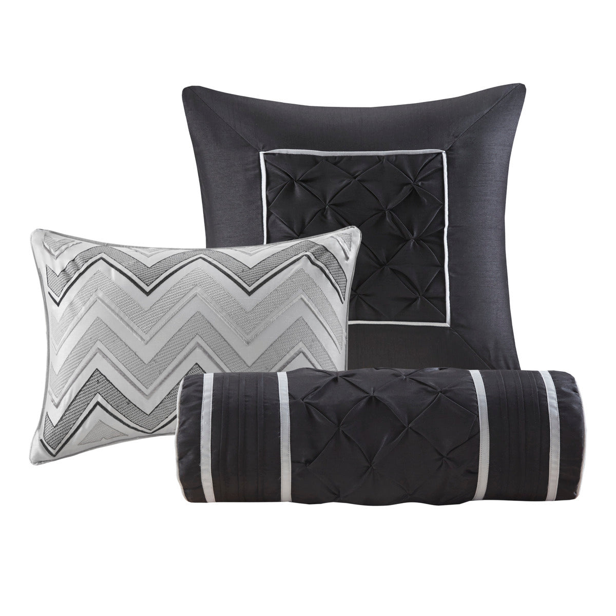 7 Piece Tufted Grey King Comforter and Decor