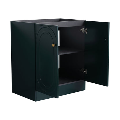 HouseOfZazla vanity with soft close, dark green two-door cabinet with interior shelf on Tampa Home & Garden Store