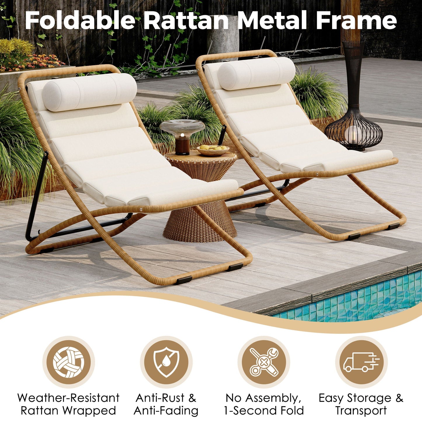 Pair of Outdoor Chairs with Adjustable Backrest