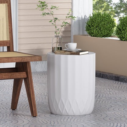 Outdoor End Table With A Scallop Edge In White