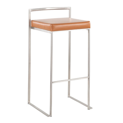 Contemporary stackable barstool with padded brown seat and stainless steel frame on Tampa Home & Garden Store