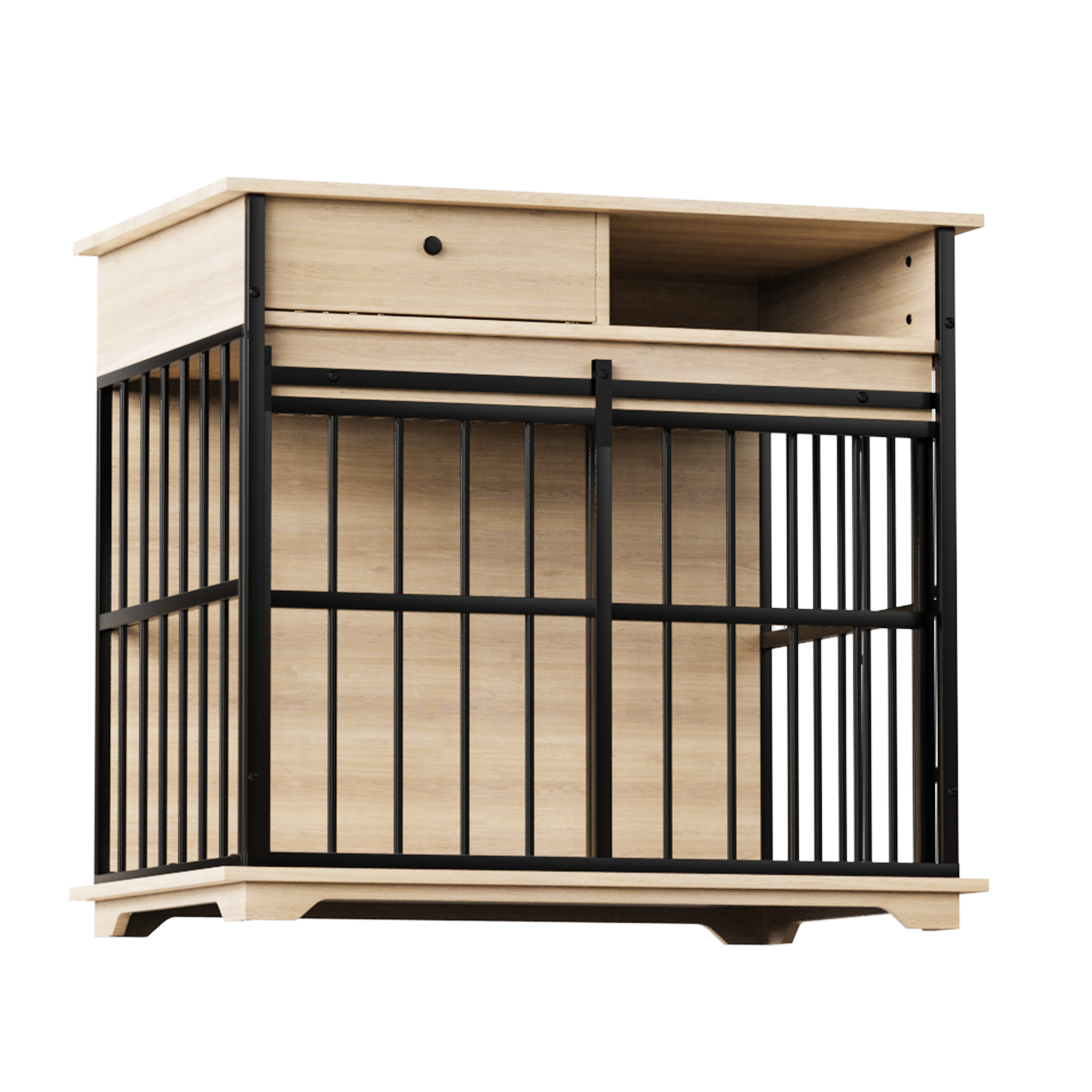 Dog cage furniture for small dogs by HouseOfZazla with wood top and drawer, black metal frame on Tampa Home & Garden Store