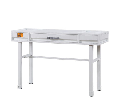 Cargo vanity desk white metal frame with built-in storage, center drawer and side cubbies on Tampa Home & Garden Store