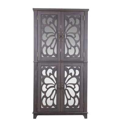 HouseOfZazla modern sideboard buffet with mirrored frosted doors in dark gray finish and decorative pattern on Tampa Home & Garden Store