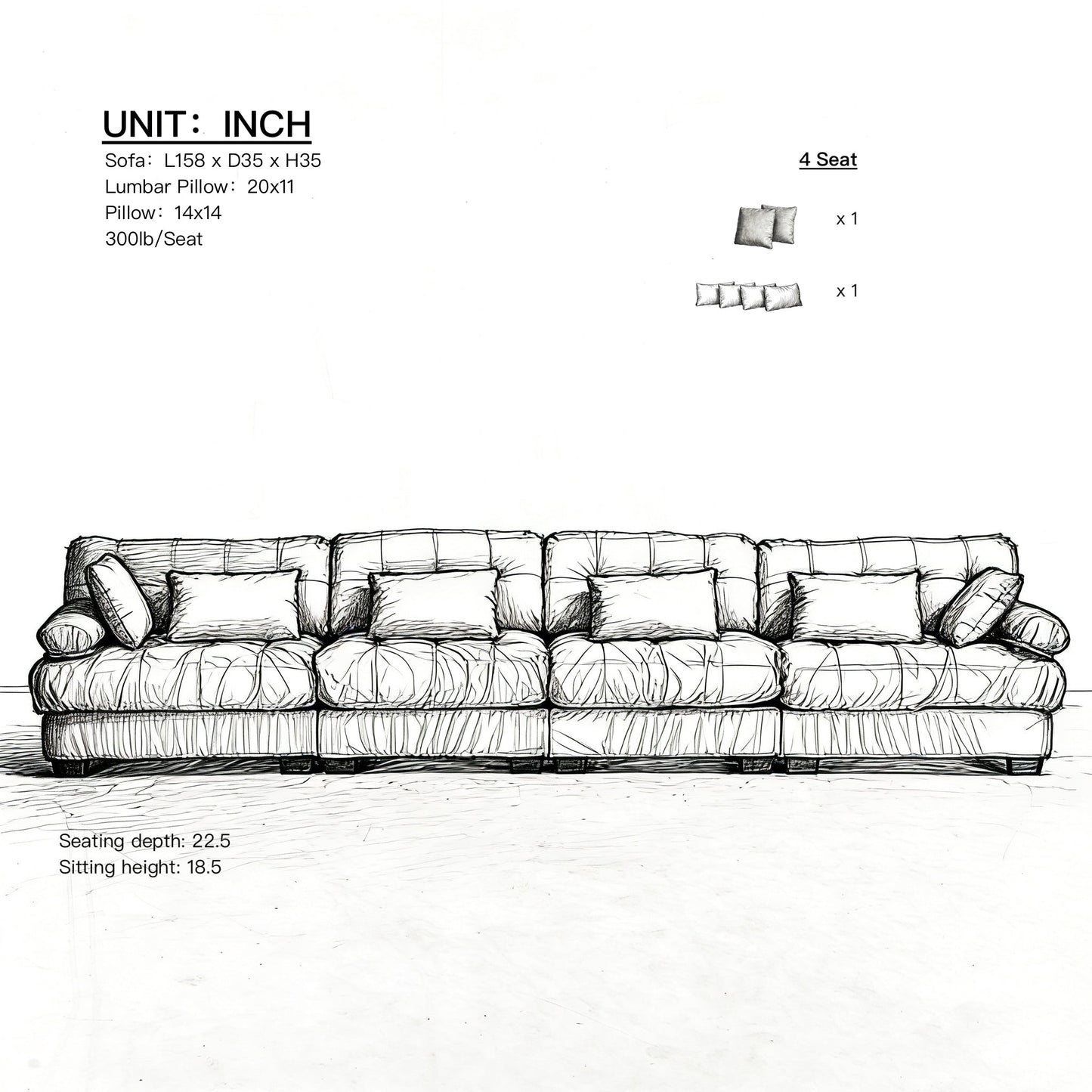 Modular Sectional Sofa Cloud Couch 4-seat configuration with plush cushions by HouseOfZazla on Tampa Home & Garden Store