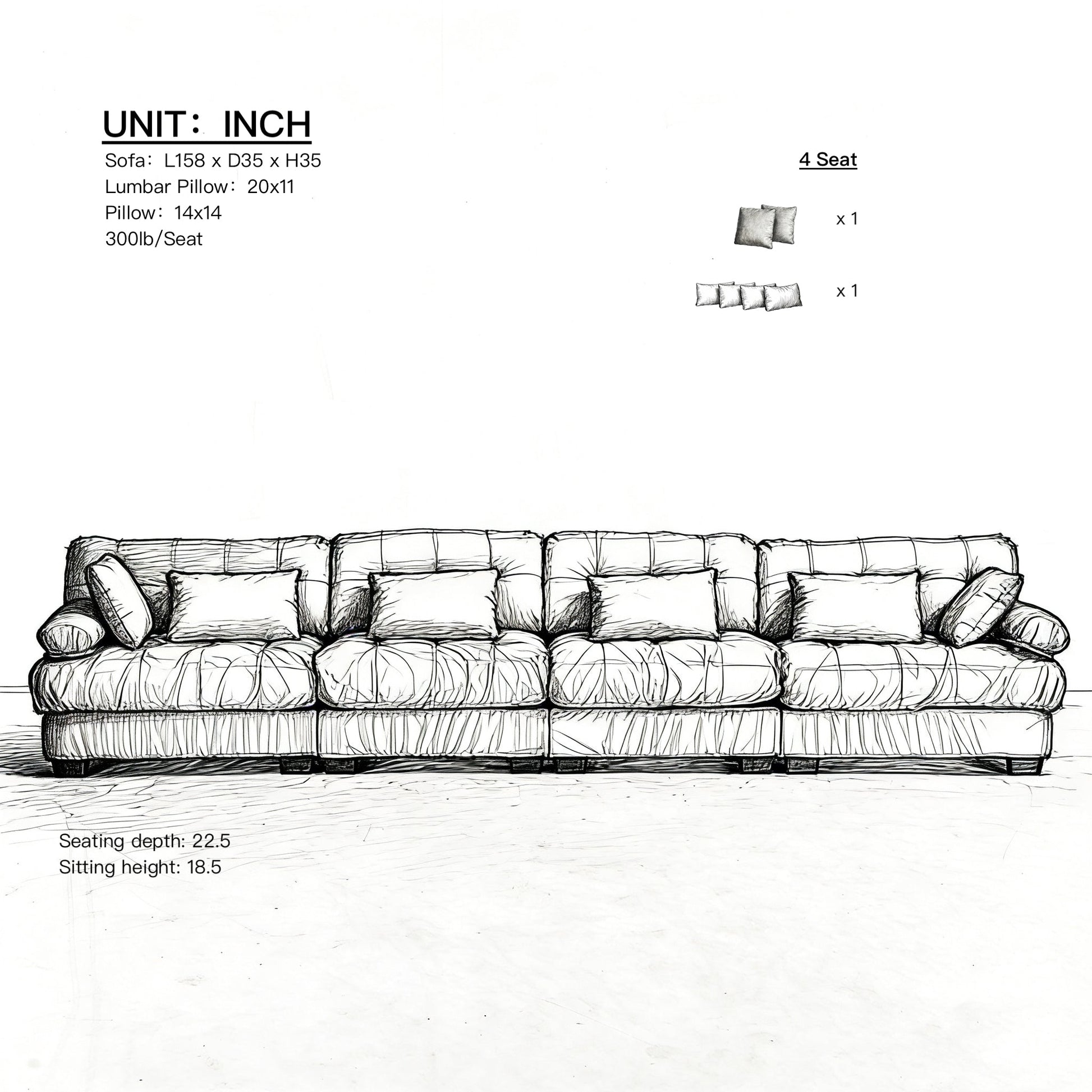Modular Sectional Sofa Cloud Couch 4-seat configuration with plush cushions by HouseOfZazla on Tampa Home & Garden Store