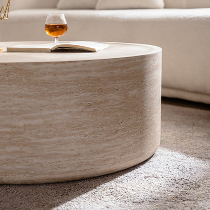 31.5'' Round Coffee Table with Mars Pattern beige marble finish, open book by HouseOfZazla on Tampa Home & Garden Store