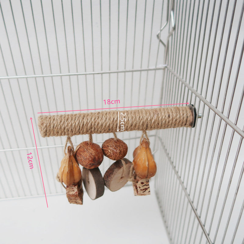 Parrot Supplies Stand Rod Hemp Rope Braided Bird Toy with natural rope and wooden beads in cage on Tampa Home & Garden Store