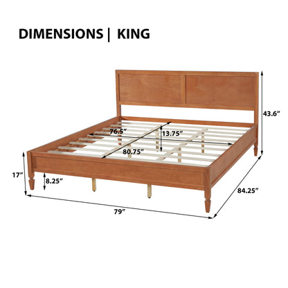 King size wood platform bed with headboard