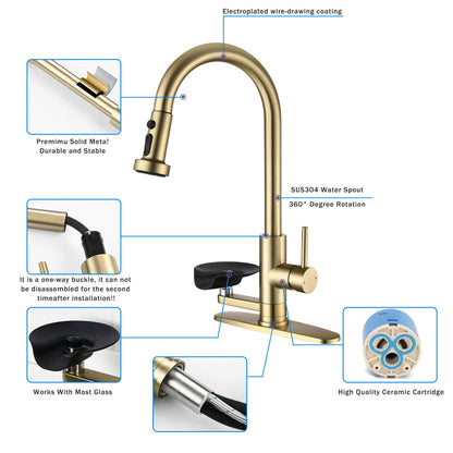 3 In 1 Kitchen Faucet and Press Glass Rinser