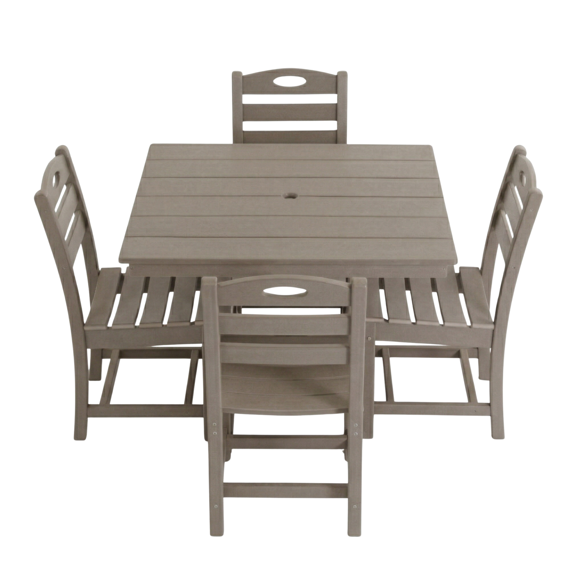 Antique Wood Color HDPE 5-Piece Outdoor Patio Dining Set by HouseOfZazla with slatted table on Tampa Home & Garden Store