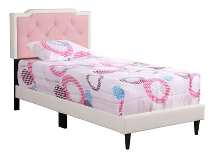 Button tufted bed with pink headboard; crystal buttons; bedding by Unique Piece Furniture on Tampa Home & Garden Store