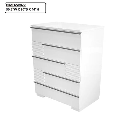 White 5-drawer accent chest by HouseOfZazla with smooth gliding drawers and metal pulls on Tampa Home & Garden Store
