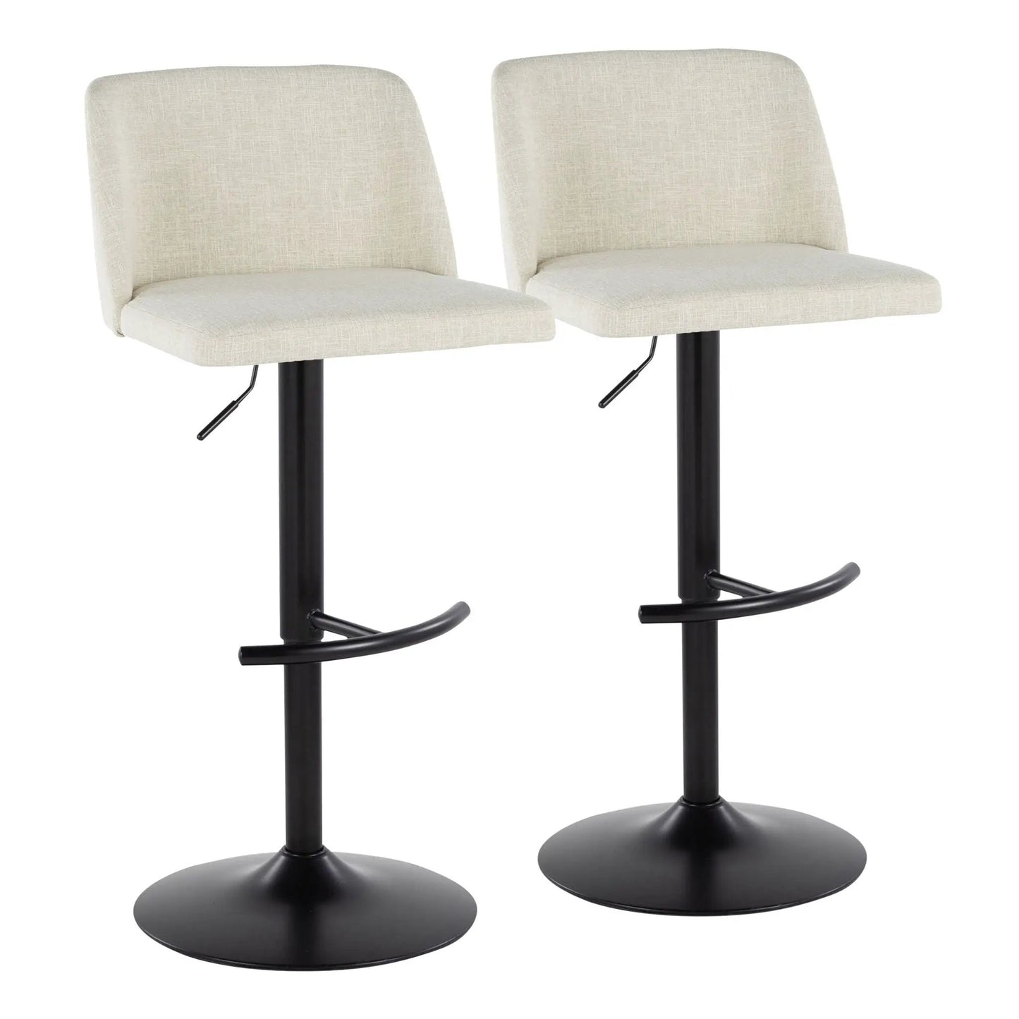 Toriano contemporary adjustable barstool set of 2, beige fabric with rounded T-footrest on Tampa Home & Garden Store
