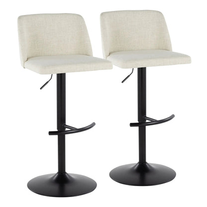 Toriano contemporary adjustable barstool set of 2, beige fabric with rounded T-footrest on Tampa Home & Garden Store