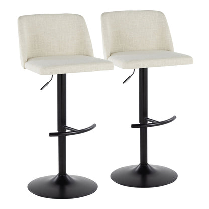 Contemporary adjustable swivel barstool set, beige fabric seats, black bases, 2 stools on Tampa Home & Garden Store