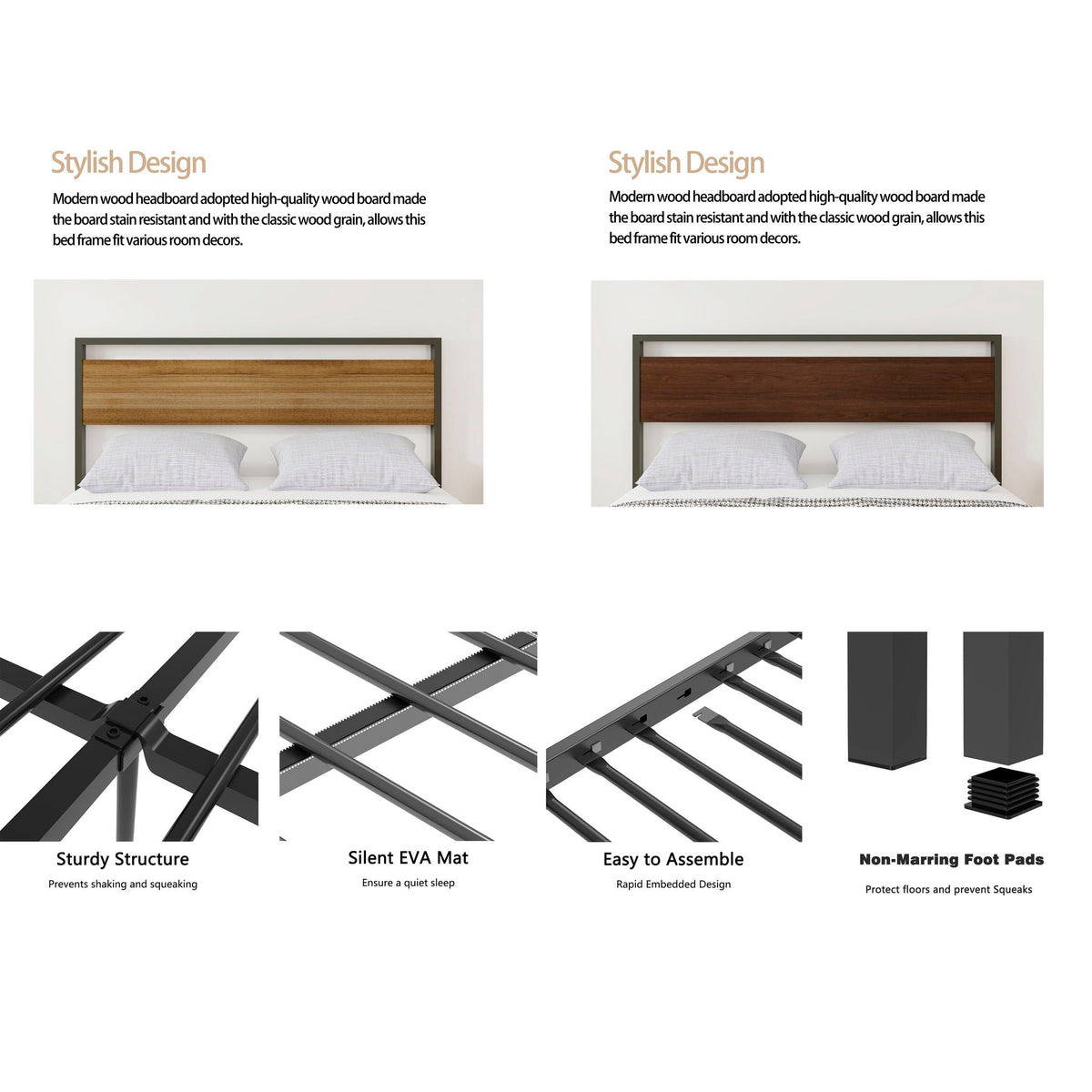 Ceres metal bed with wood headboard & footboard twin beds in light and dark wood finishes on Tampa Home & Garden Store