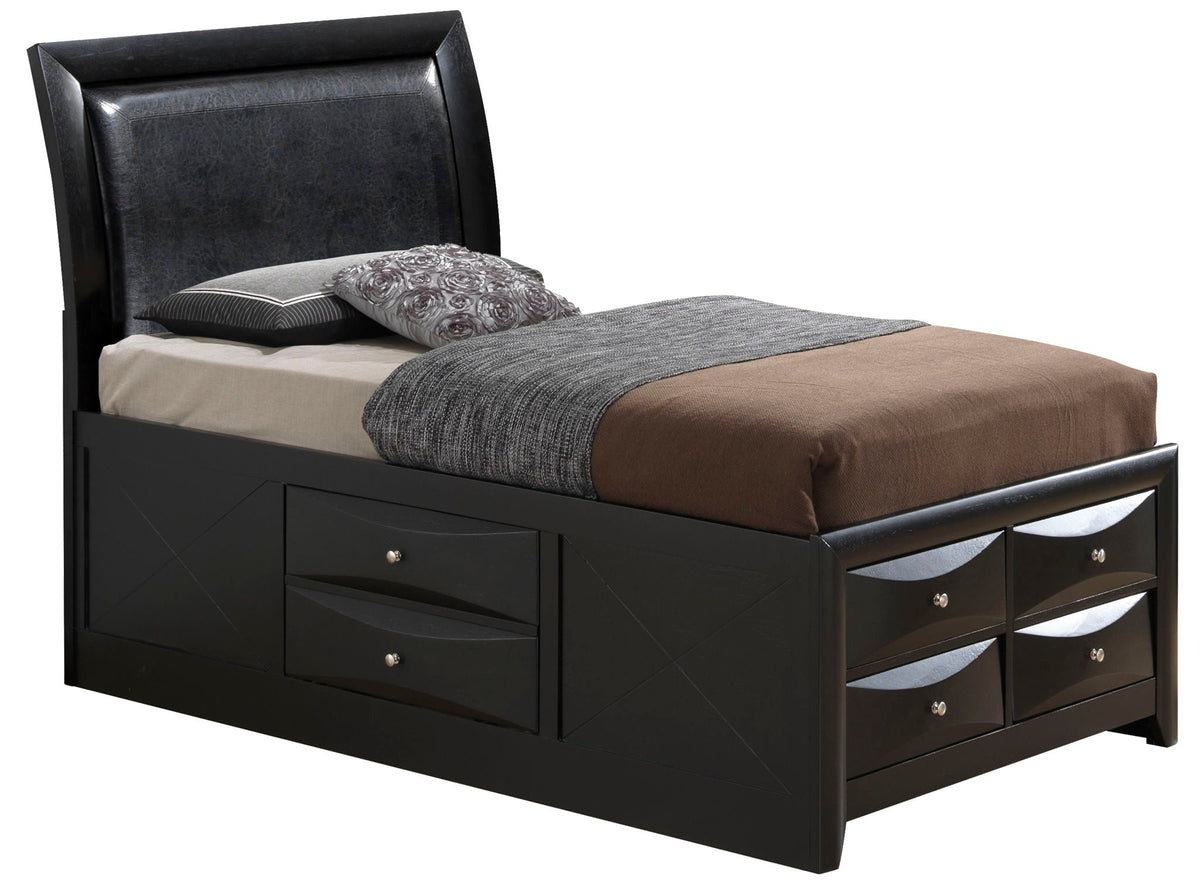 Marilla storage bed in black with upholstered headboard and drawer base by HouseOfZazla on Tampa Home & Garden Store
