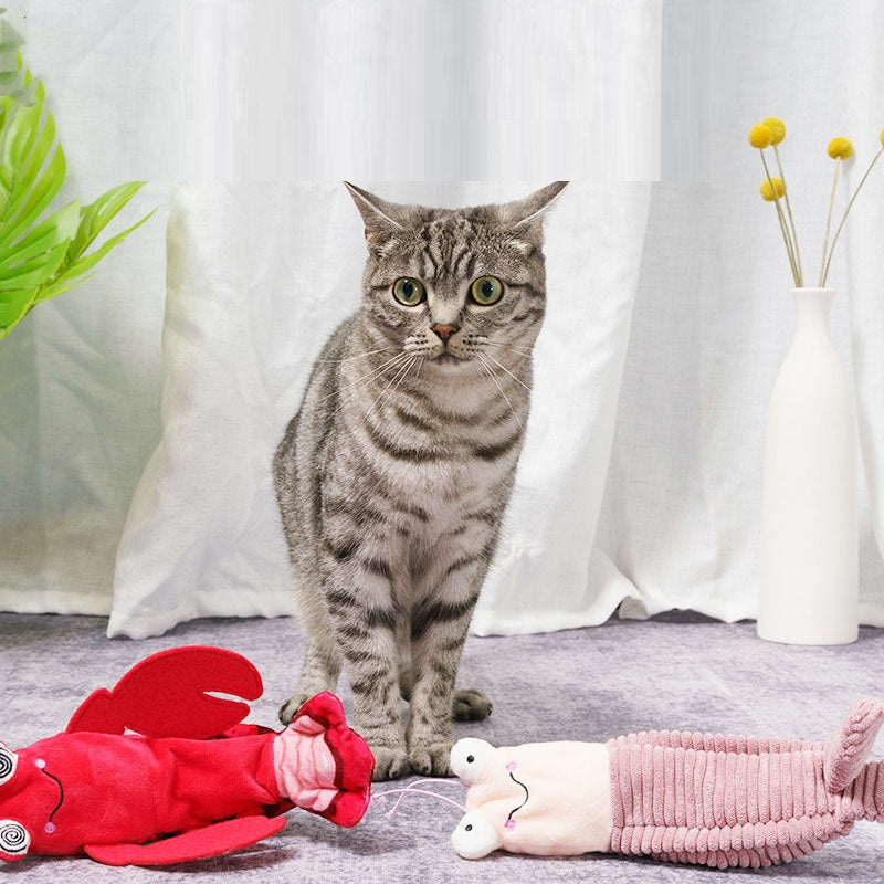 Intelligent Start Stop Electric Automatic Cat Toys set with red lobster and pink worm toys on Tampa Home & Garden Store