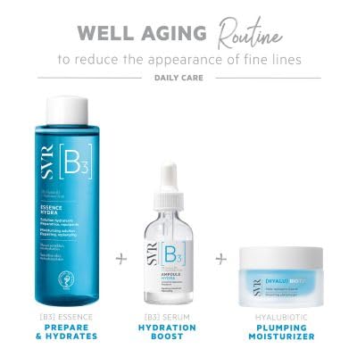 SVR B3 Niacinamide Hydrating Essence trio: blue bottle, dropper serum, moisturizer on Tampa Home & Garden Store