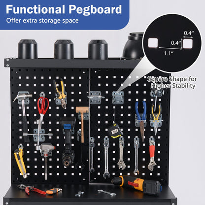 Mesa de trabajo de 32 x 16 pulgadas con 2 cajones de tablero perforado y estantes - Negro