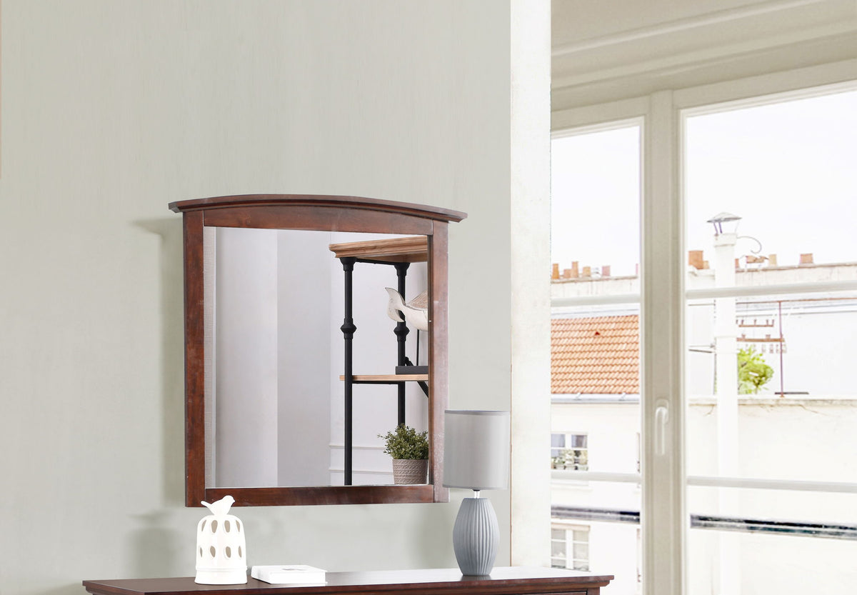 Elegant wall mirror with dark wood veneer curved top frame by HouseOfZazla on Tampa Home & Garden Store