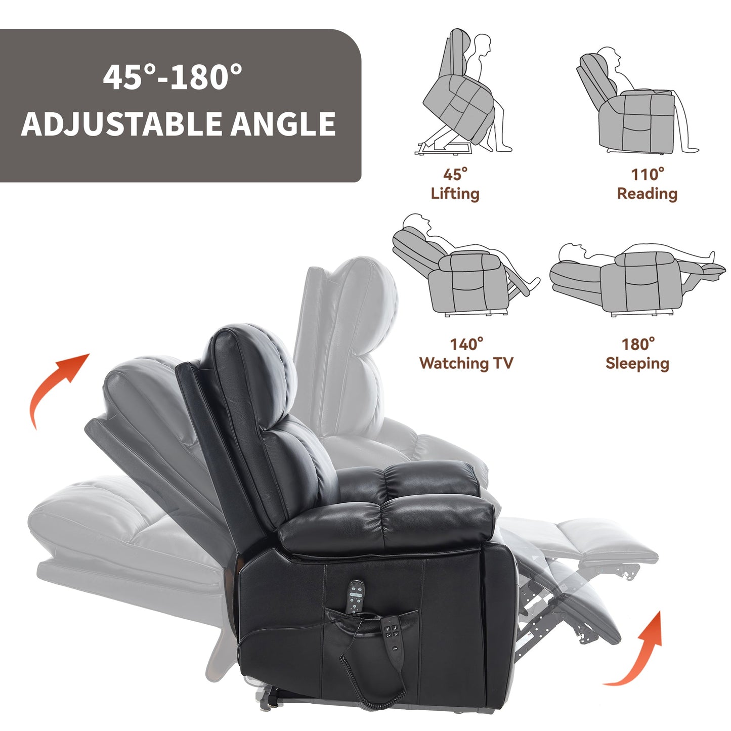 Black Leatheraire Heat Massage Recliner by HouseOfZazla in black leather with built-in remote on Tampa Home & Garden Store