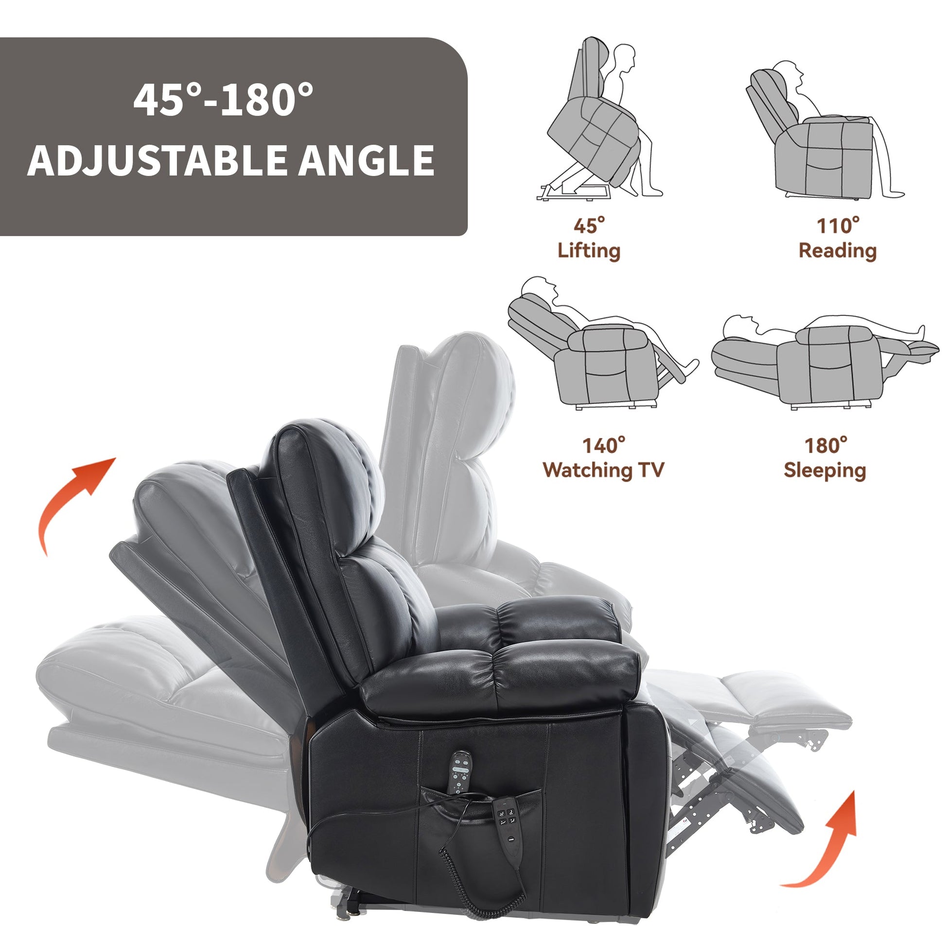 Black Leatheraire Heat Massage Recliner by HouseOfZazla in black leather with built-in remote on Tampa Home & Garden Store
