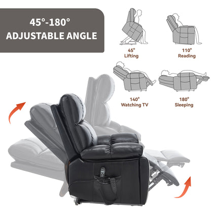 Black Leatheraire Heat Massage Recliner by HouseOfZazla in black leather with built-in remote on Tampa Home & Garden Store