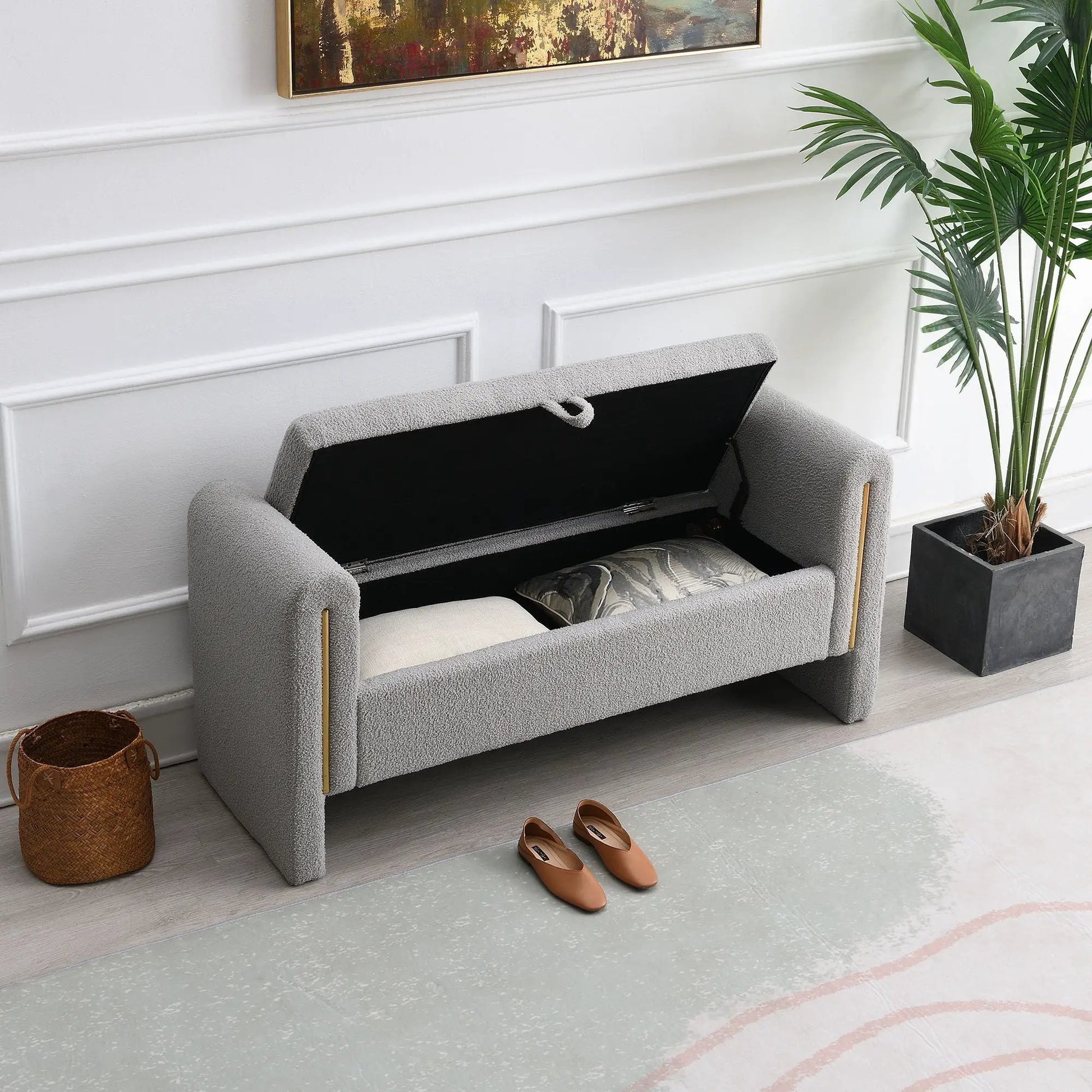 Modern Teddy Upholstered Bed Bench with Arms and Storage in gray by Unique Piece Furniture on Tampa Home & Garden Store