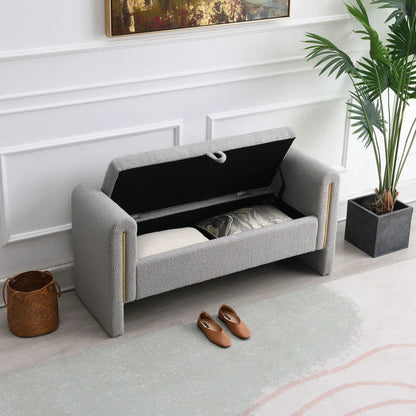 Modern Teddy Upholstered Bed Bench with Arms and Storage in gray by Unique Piece Furniture on Tampa Home & Garden Store