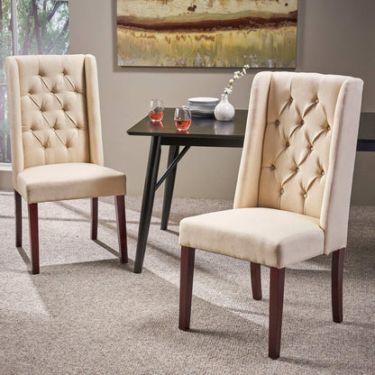 HouseOfZazla beige tufted dining chairs with high backs and dark wood legs, kids chair set on Tampa Home & Garden Store