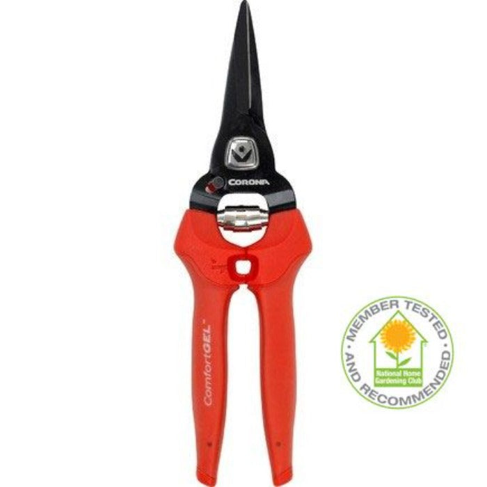Corona ComfortGEL Floral Snips pruning shears with red ergonomic handles and black blades on Tampa Home & Garden Store