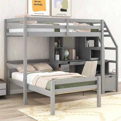 Loft Bed Standalone Bed with Storage Staircase