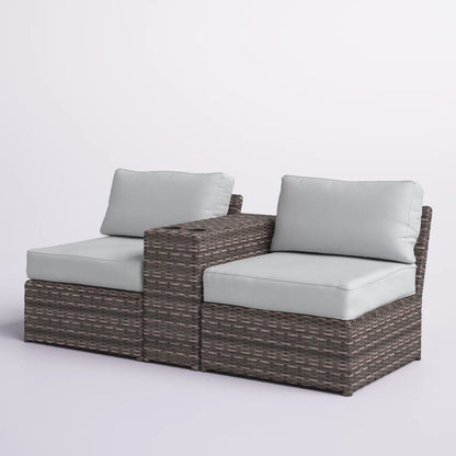 3-piece weather resistant wicker conversation set with light gray cushions, dark brown wicker on Tampa Home & Garden Store