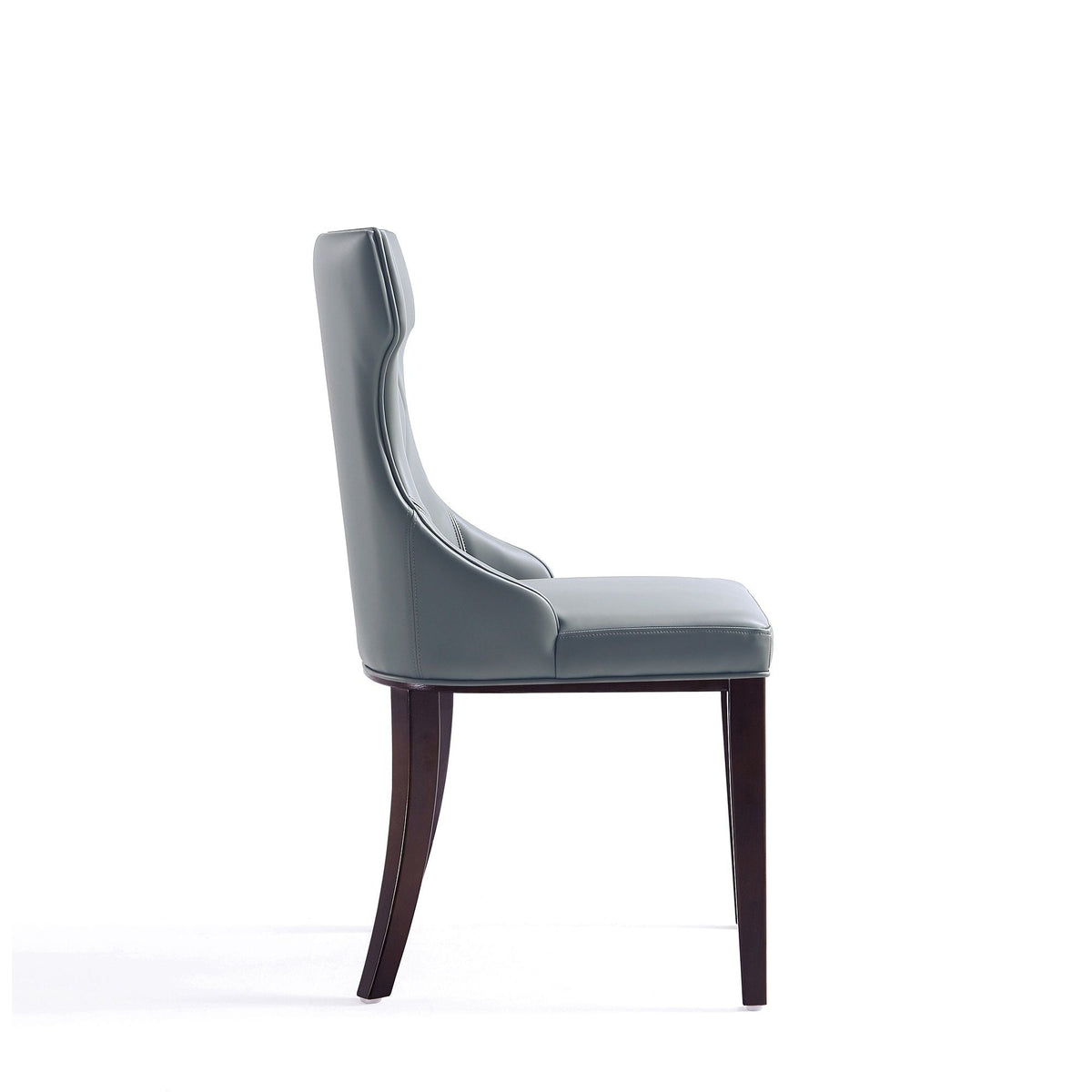 Reine dining chair by HouseOfZazla in gray faux leather with solid wood dark legs on Tampa Home & Garden Store
