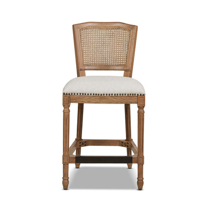 HouseOfZazla rattan wicker high-back counter bar stool with oak frame and beige upholstery on Tampa Home & Garden Store