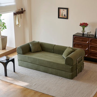 78.8in Compression Sofa Bed by HouseOfZazla in green plush fabric, convertible floor sofa on Tampa Home & Garden Store