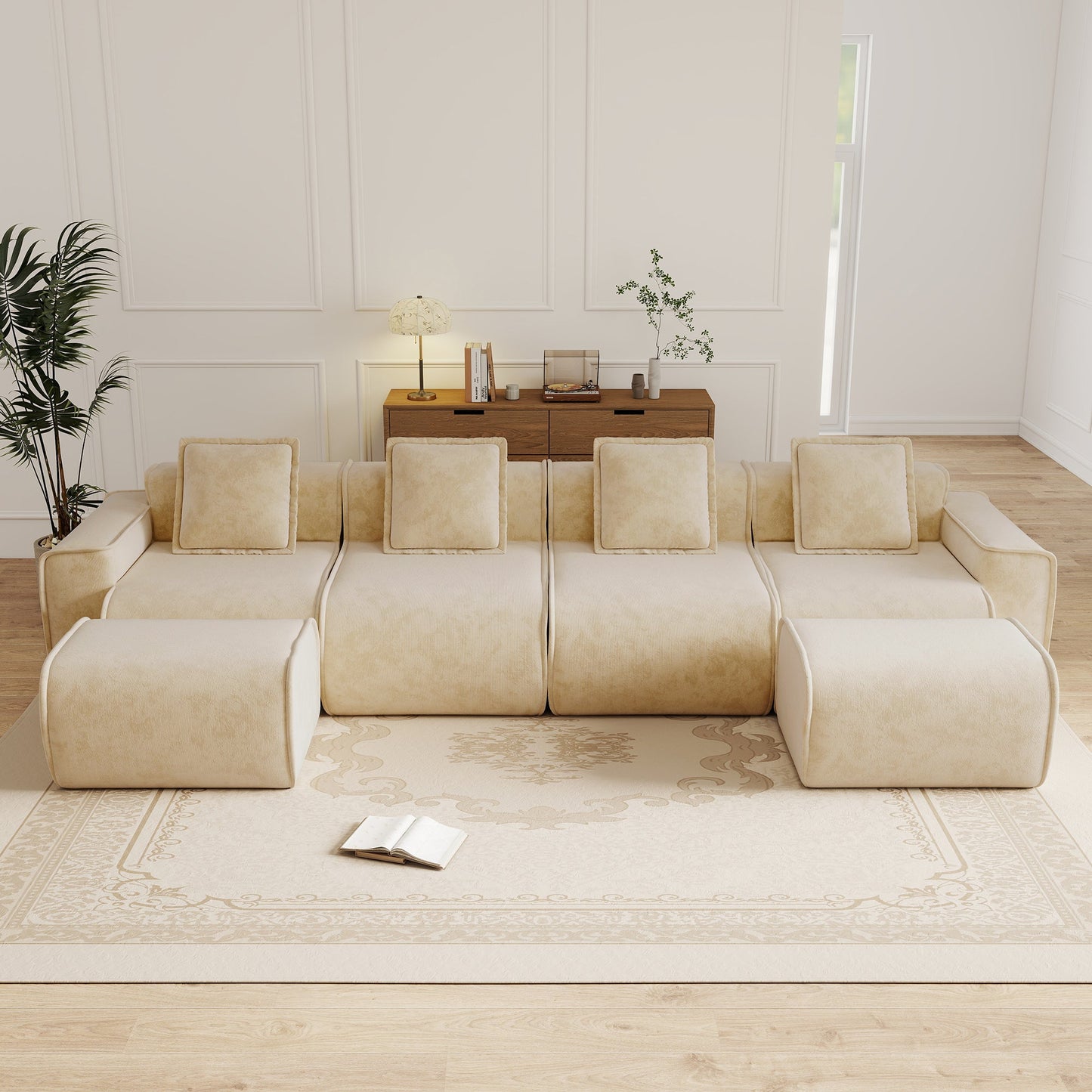 Sofas: HouseOfZazla Streamlined Modular 4-Seat U-Shape Sectional Sofa in beige upholstery on Tampa Home & Garden Store