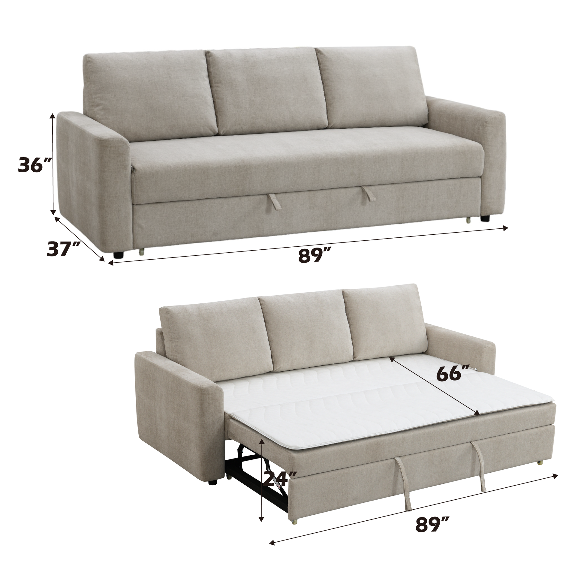 Leira Beige Linen Pull Out Sleeper Sofa HouseOfZazla sleeper sectional furniture on Tampa Home & Garden Store