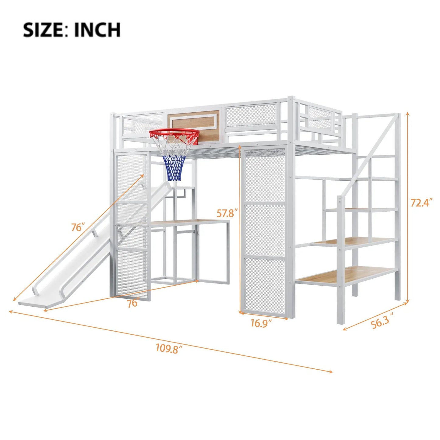 Loft bed with desk, wardrobe, basketball hoop, slide and stairs by Unique Piece Furniture on Tampa Home & Garden Store