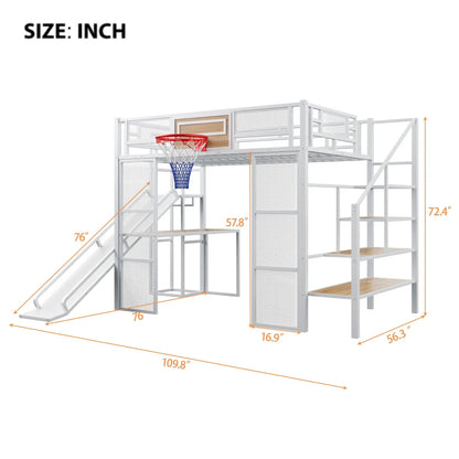 Loft bed with desk, wardrobe, basketball hoop, slide and stairs by Unique Piece Furniture on Tampa Home & Garden Store