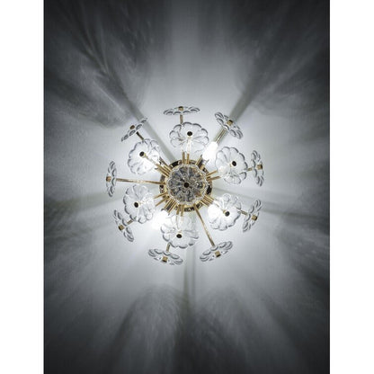 Gold flush mount ceiling light with glass flower petals and brass central hub on Tampa Home & Garden Store