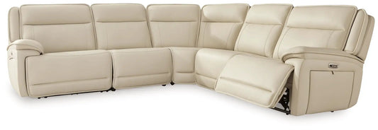 Reclining sectional sofa in beige leather, L-shaped with footrest, Unique Piece Furniture on Tampa Home & Garden Store