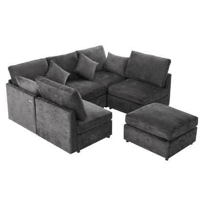 Sectional modular sofa U-shaped with ottoman and USB ports gray velvet 2-piece HouseOfZazla on Tampa Home & Garden Store
