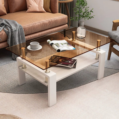 Rectangular Coffee Table With Tempered Glass Top