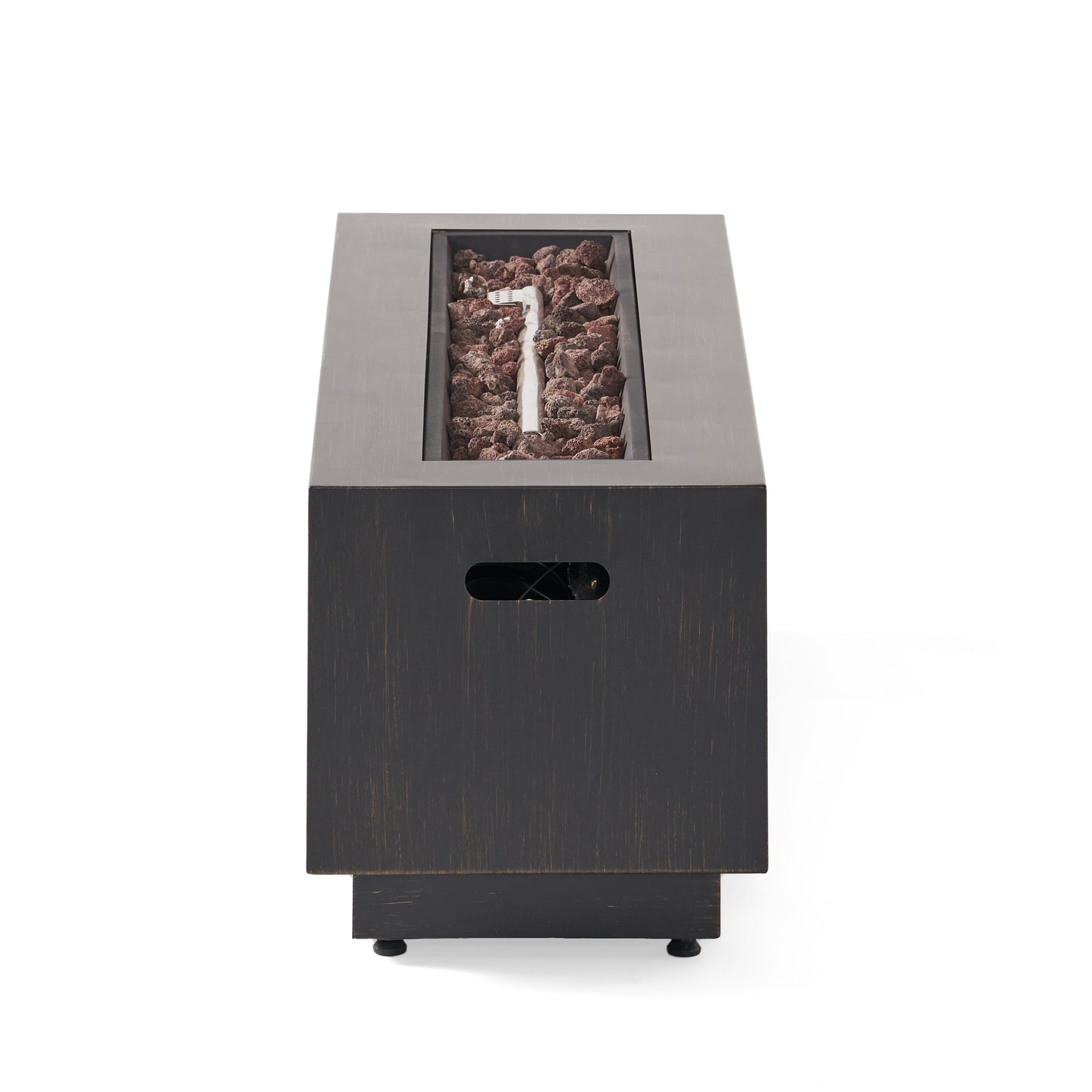 Modern Dark Grey 40' outdoor iron propane fire pit with lava rocks by HouseOfZazla on Tampa Home & Garden Store