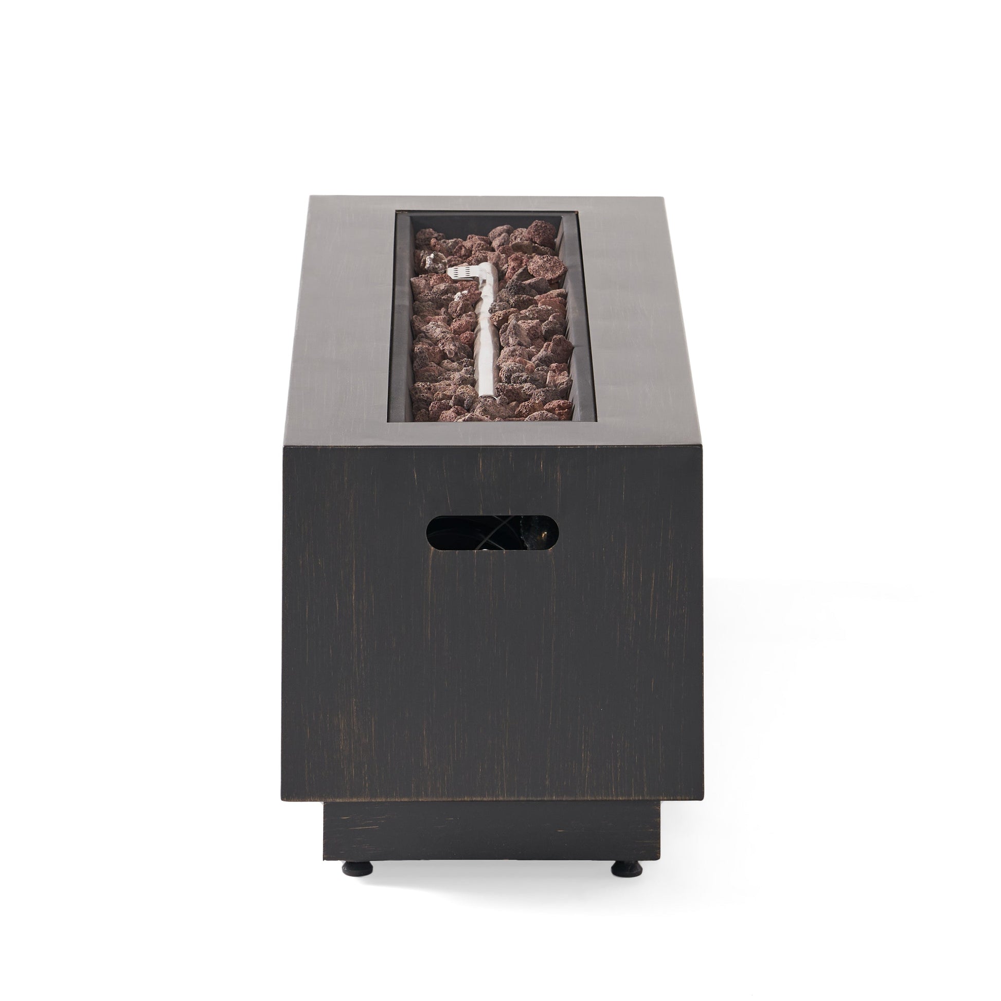 Modern Dark Grey 40' outdoor iron propane fire pit with lava rocks by HouseOfZazla on Tampa Home & Garden Store